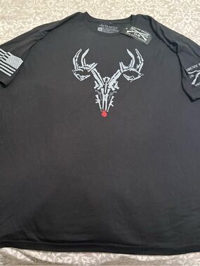 Grunt Style Black Short-Sleeve Tee with Gray Antler Graphic and Red Accent